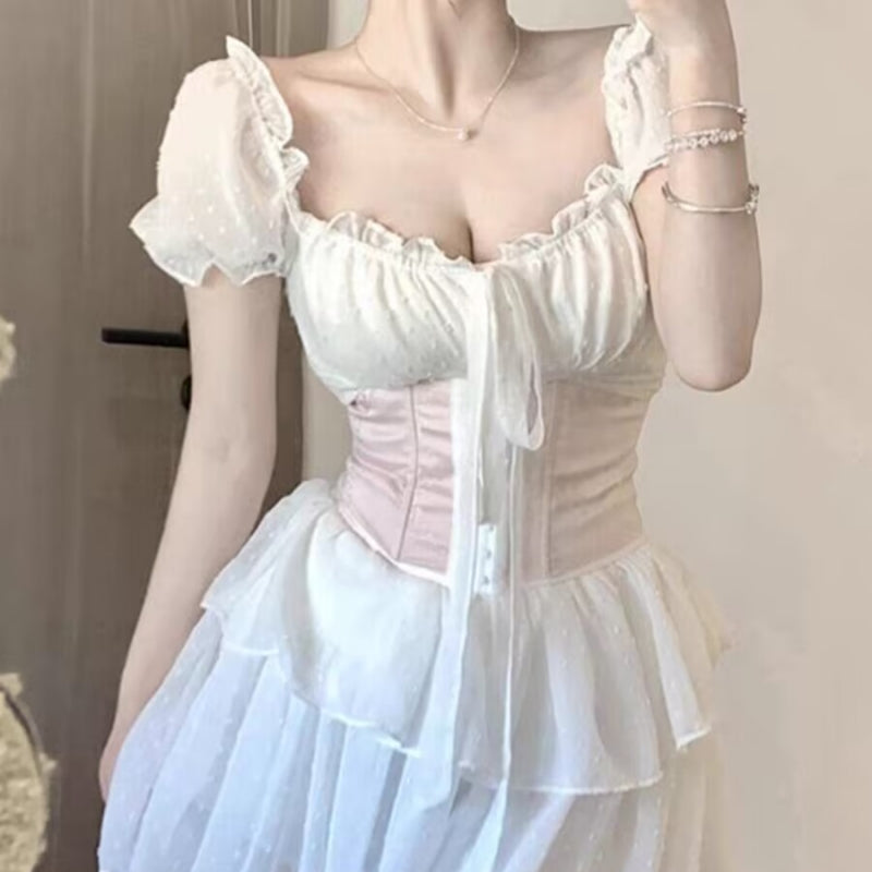White One Shoulder Halter Neck Princess Dress HA2202