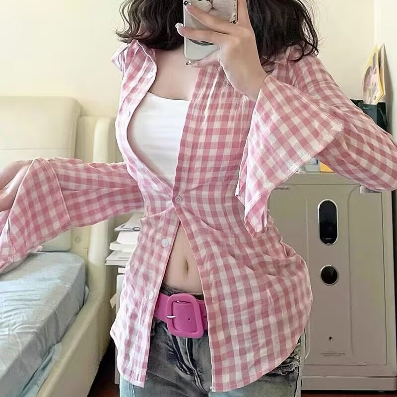 Pink Plaid Long Sleeve Shirt HA2153