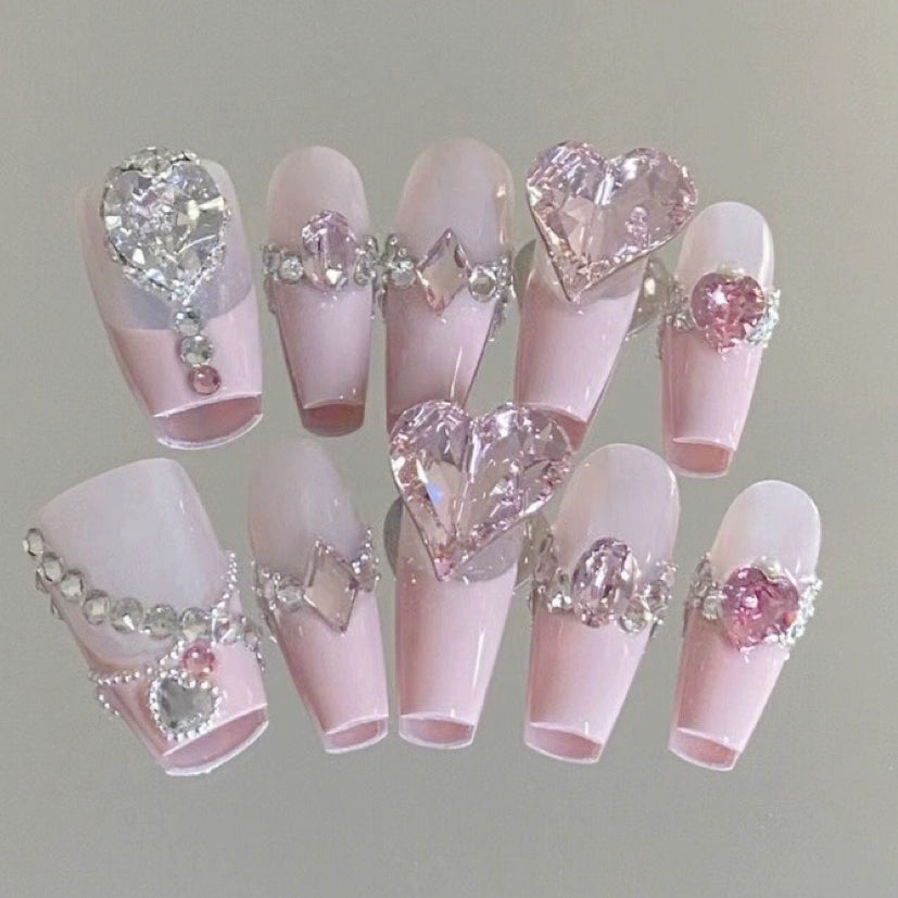 Light pink princess diamond nail art HA1922