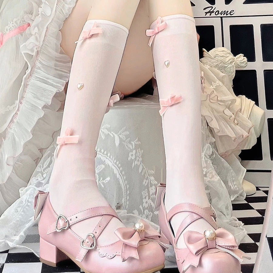 Pearl Bow Ballerina Calf Socks HA1951