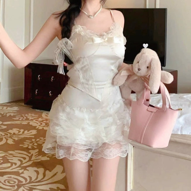 Sweet suspender skirt two piece set HA2004