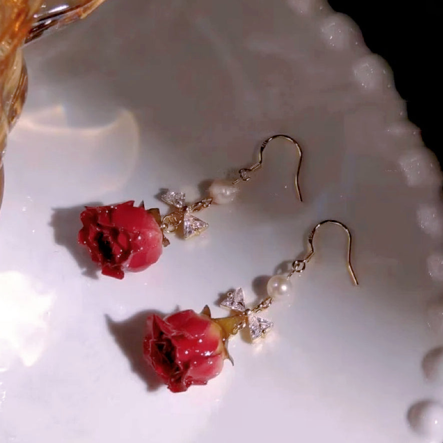 Preserved rose dried flower earrings HA2036