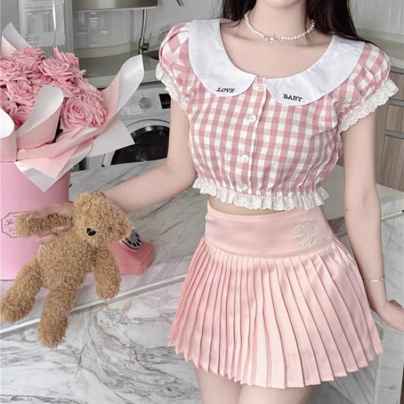 Doll collar plaid shirt HA2167