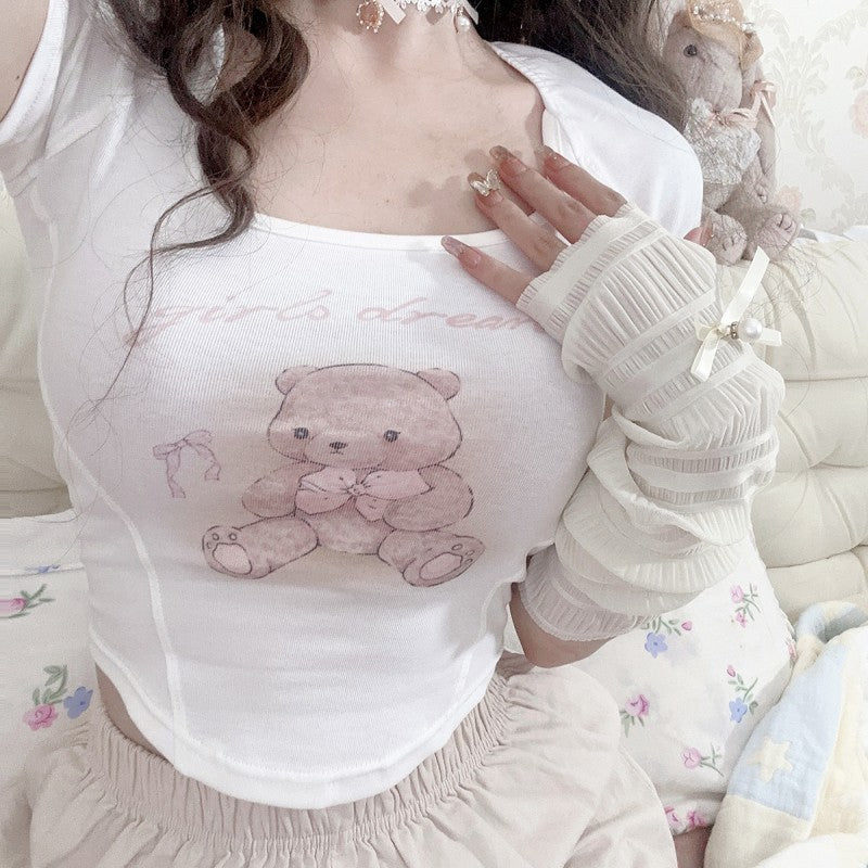 Rabbit bear short sleeve t-shirt suspenders HA2141