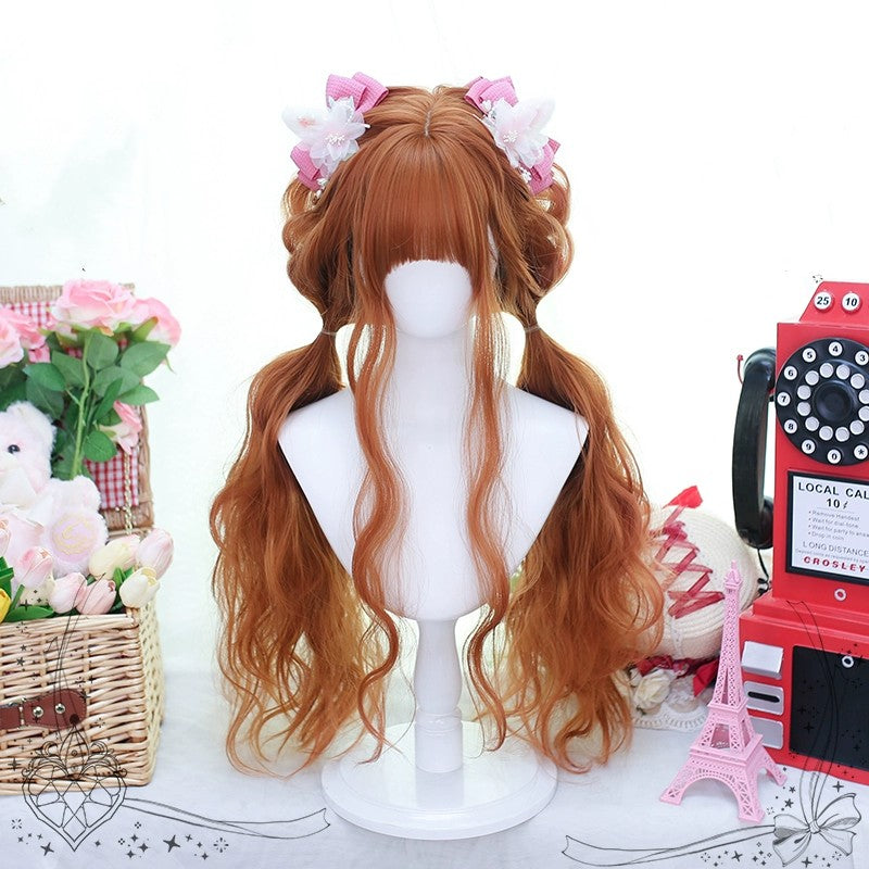 Dirty orange long curly wig HA1834