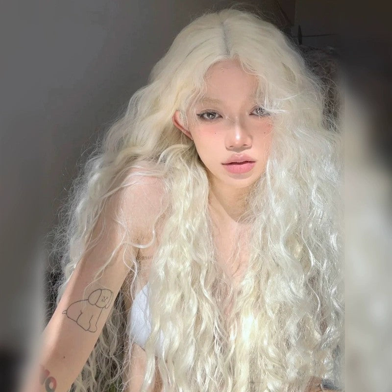 Milky white wool curly wig HA1833