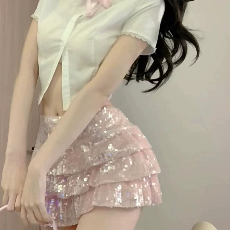 Pink Sequin Low Waist Cake Dress HA1911