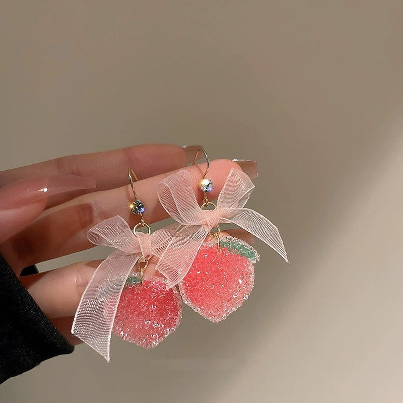 Big Pink Bow Strawberry Earrings HA1969