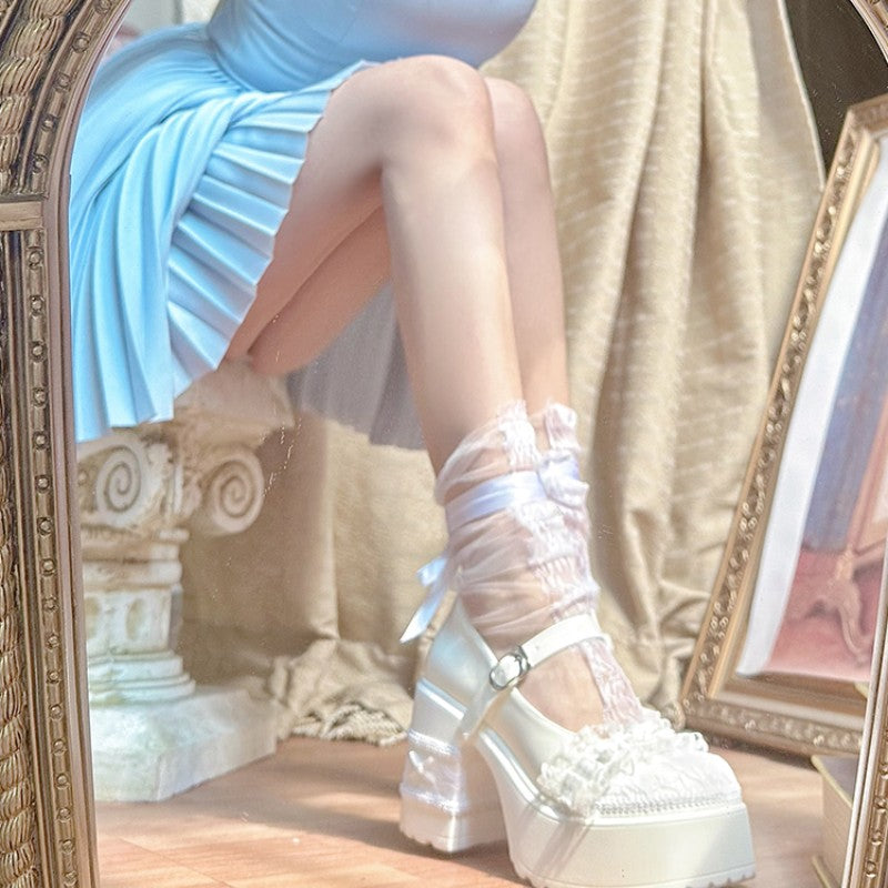 White Lace Bow High Heels HA2128