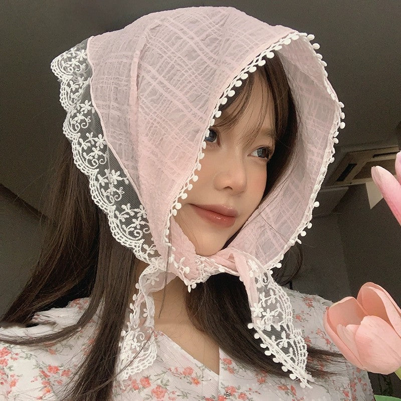 Pink lace flower triangle scarf HA1874