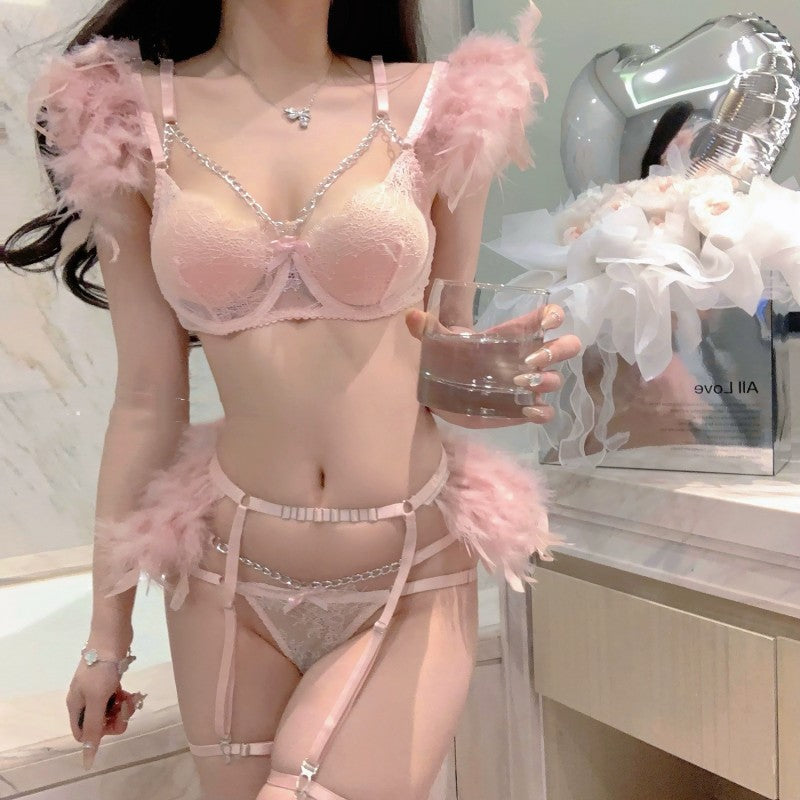 Sweet and Spicy Chain Feather Lace Lingerie Set HA2000