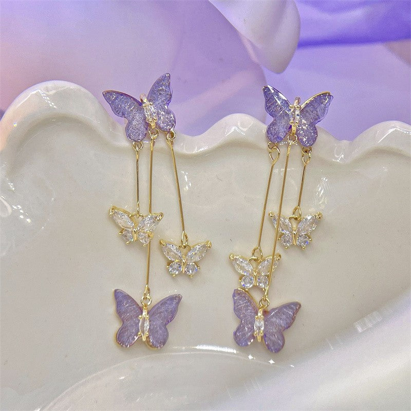 Purple Crystal Butterfly Earrings HA1867