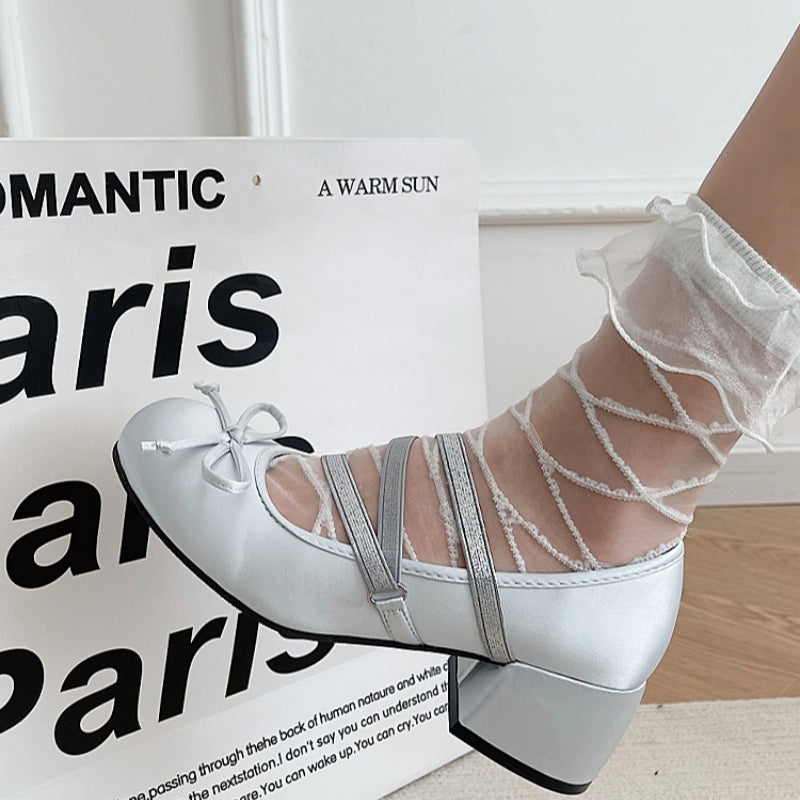 Bowknot Cross Strap Chunky Heels HA2200