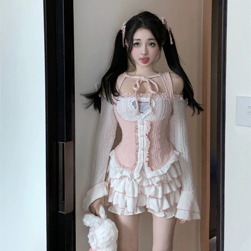 Autumn ruffled skirt three piece set HA2137