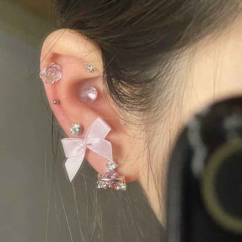 Pink Ribbon Bow Stud Earrings HA1985