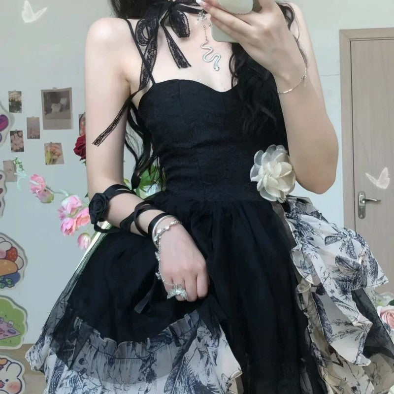 Pleated Ink Floral Dress HA1746