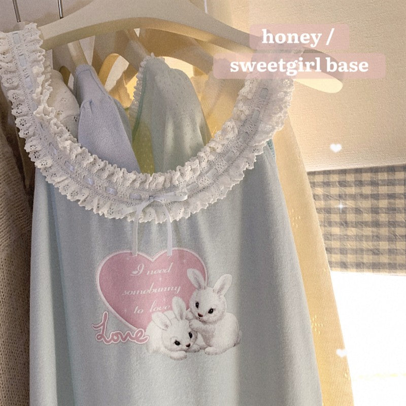 Sweet girl powder blue printed skirt T-shirt HA1864