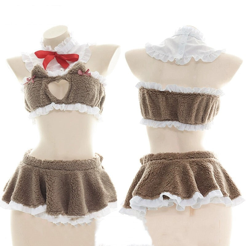 Heart Open Chest Cat Ear Pajamas HA1758