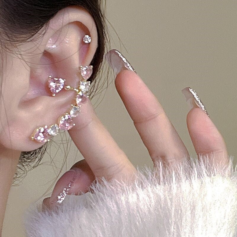 Sweet Pink Zircon Heart Stud Earrings HA1541
