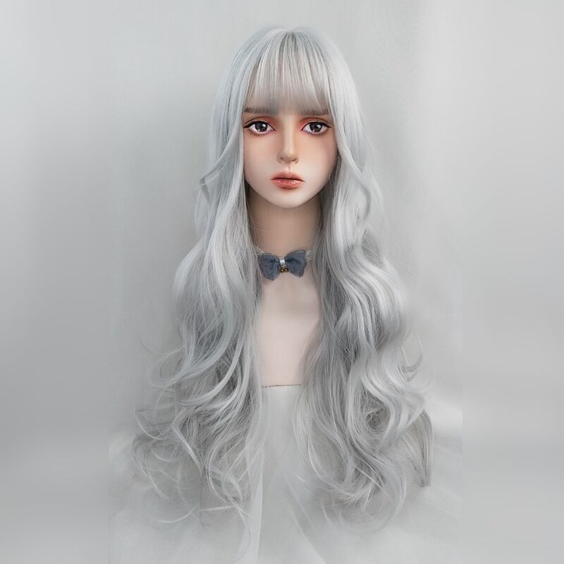 Grey long curly hair HA0054