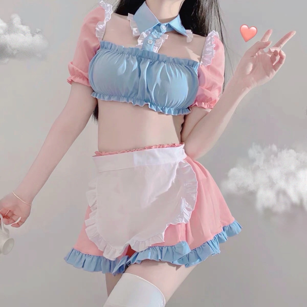 Super cute pink blue soft cute maid suit HA0545