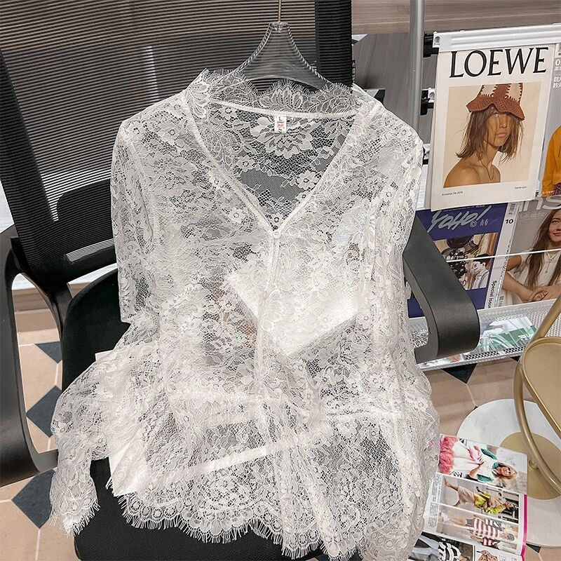 Hollow lace bottoming shirt top HA1555