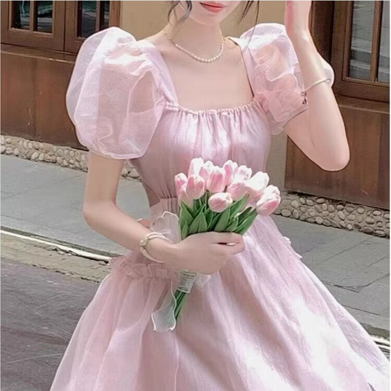 Pink bubble sleeve dress HA1603