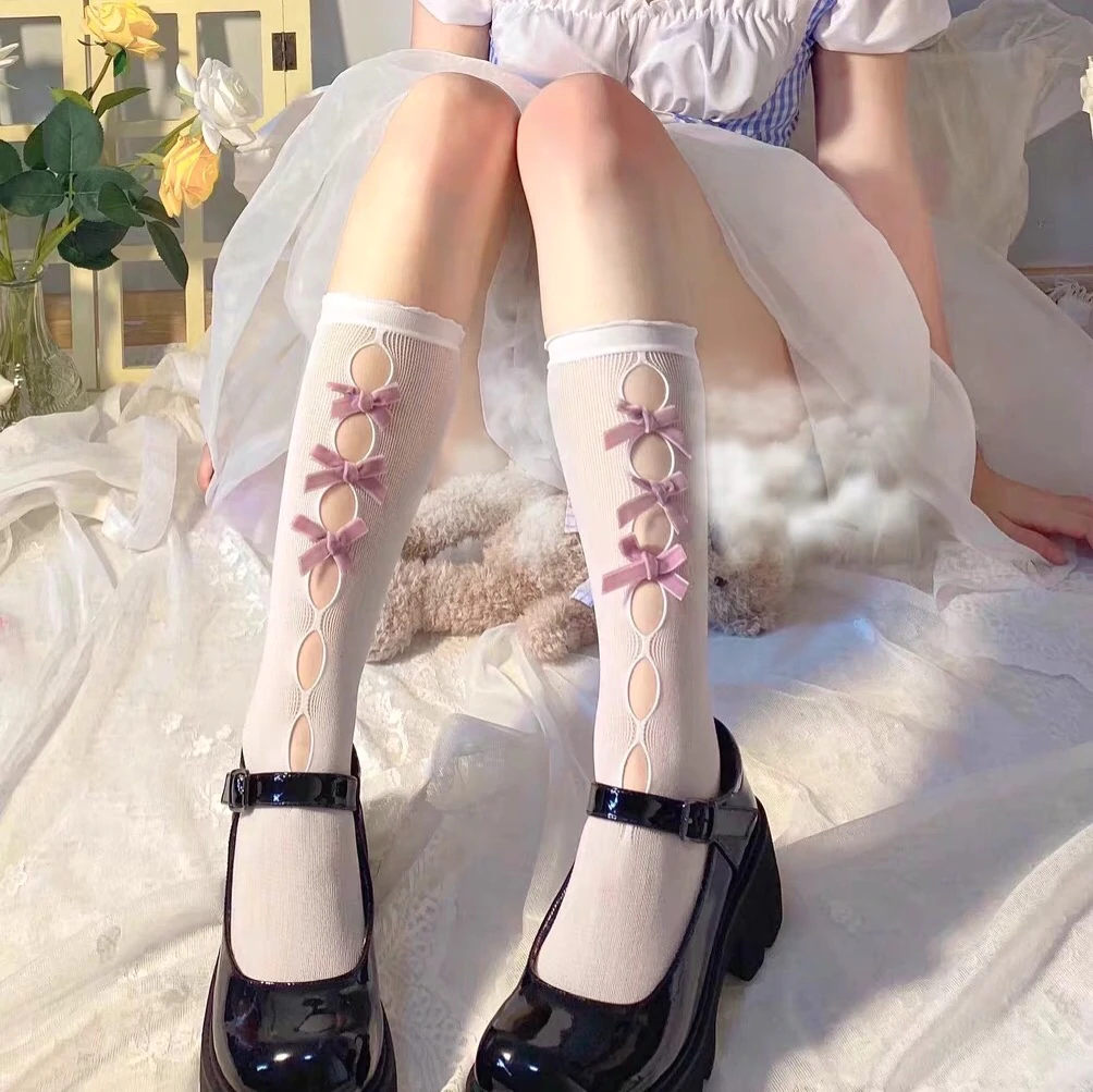 Bow Cutout Black Lace Socks HA0383