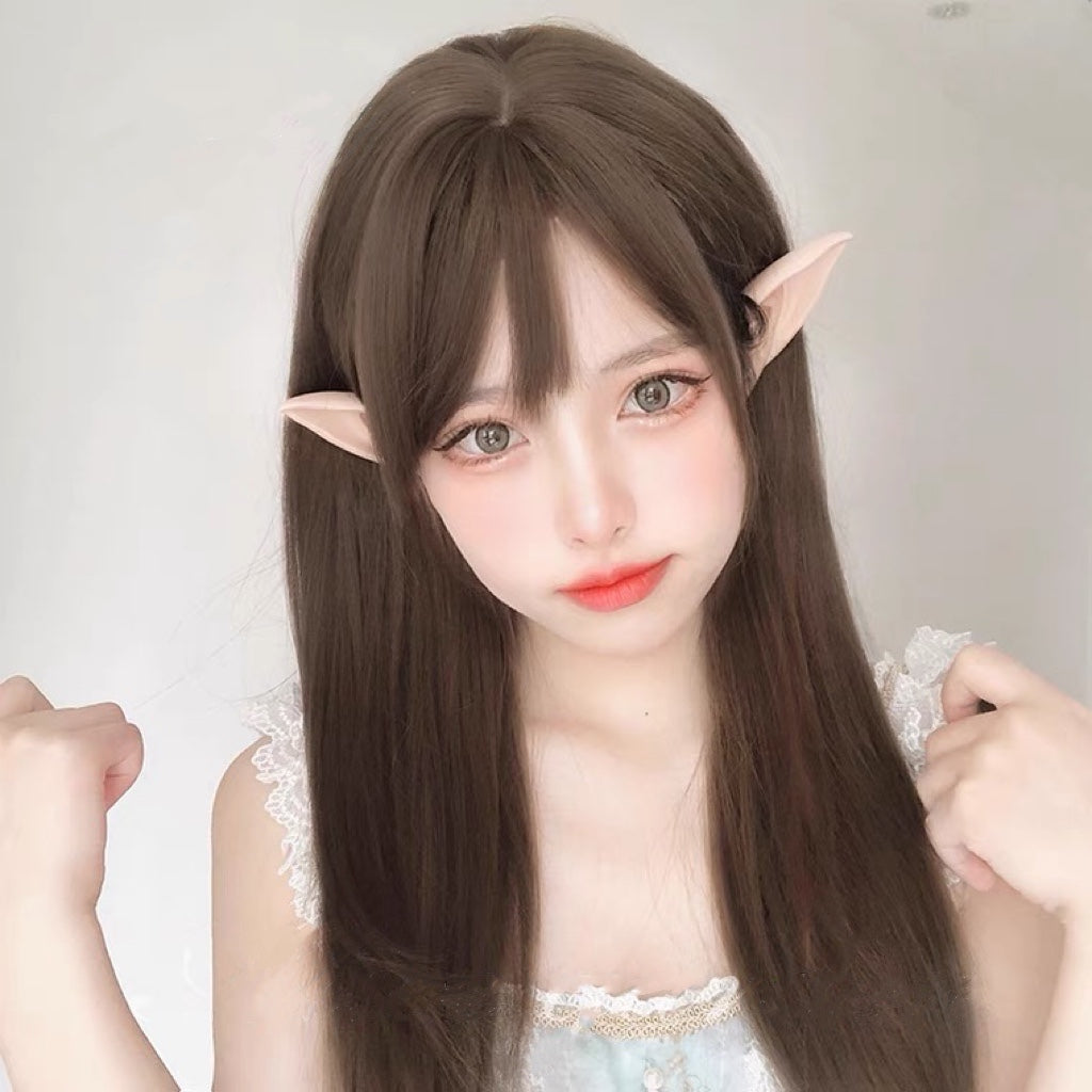 Sweet oblique bangs, long straight hair HA0235