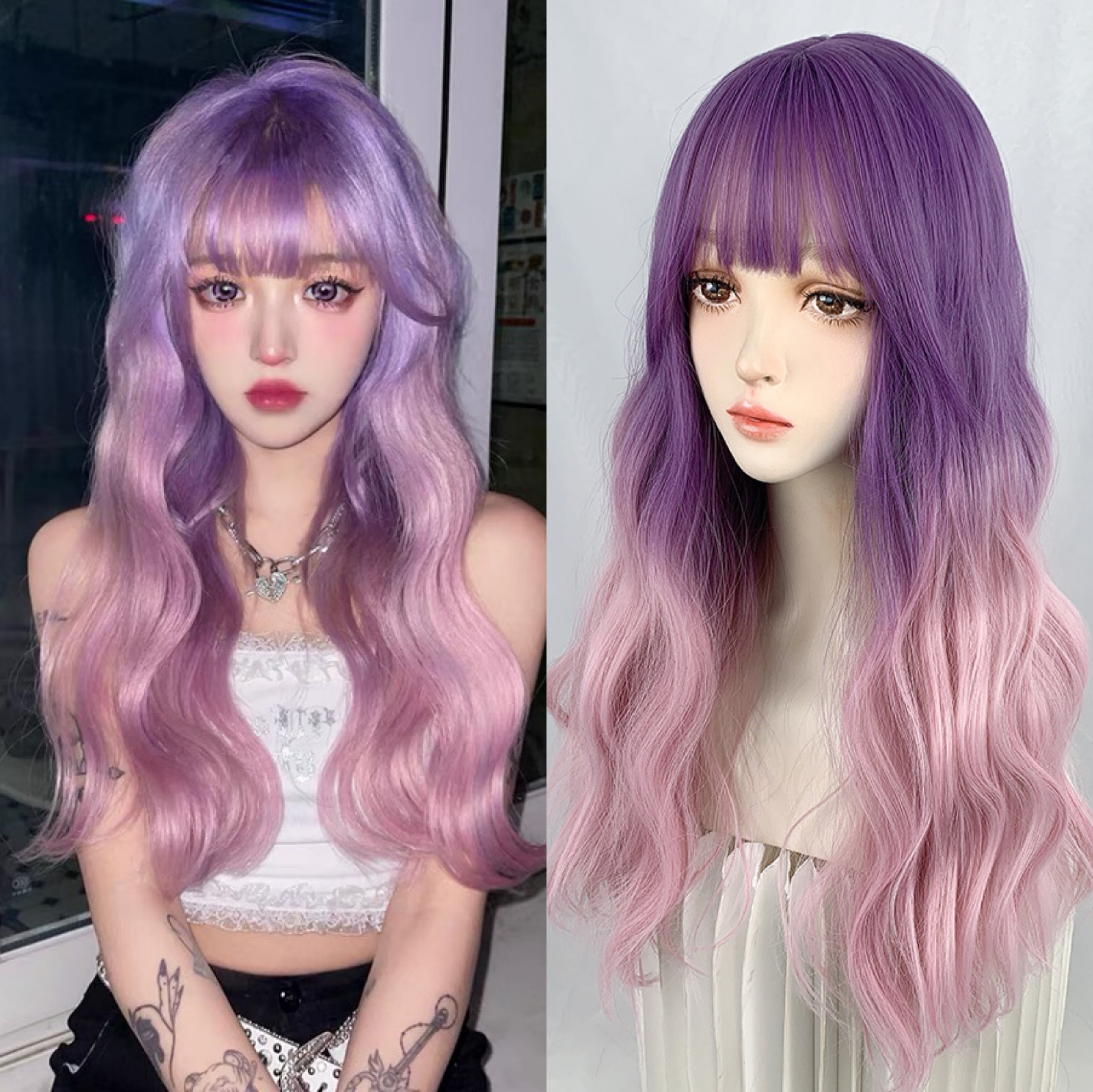 Starry powder blue gradient long curly hair HA0305