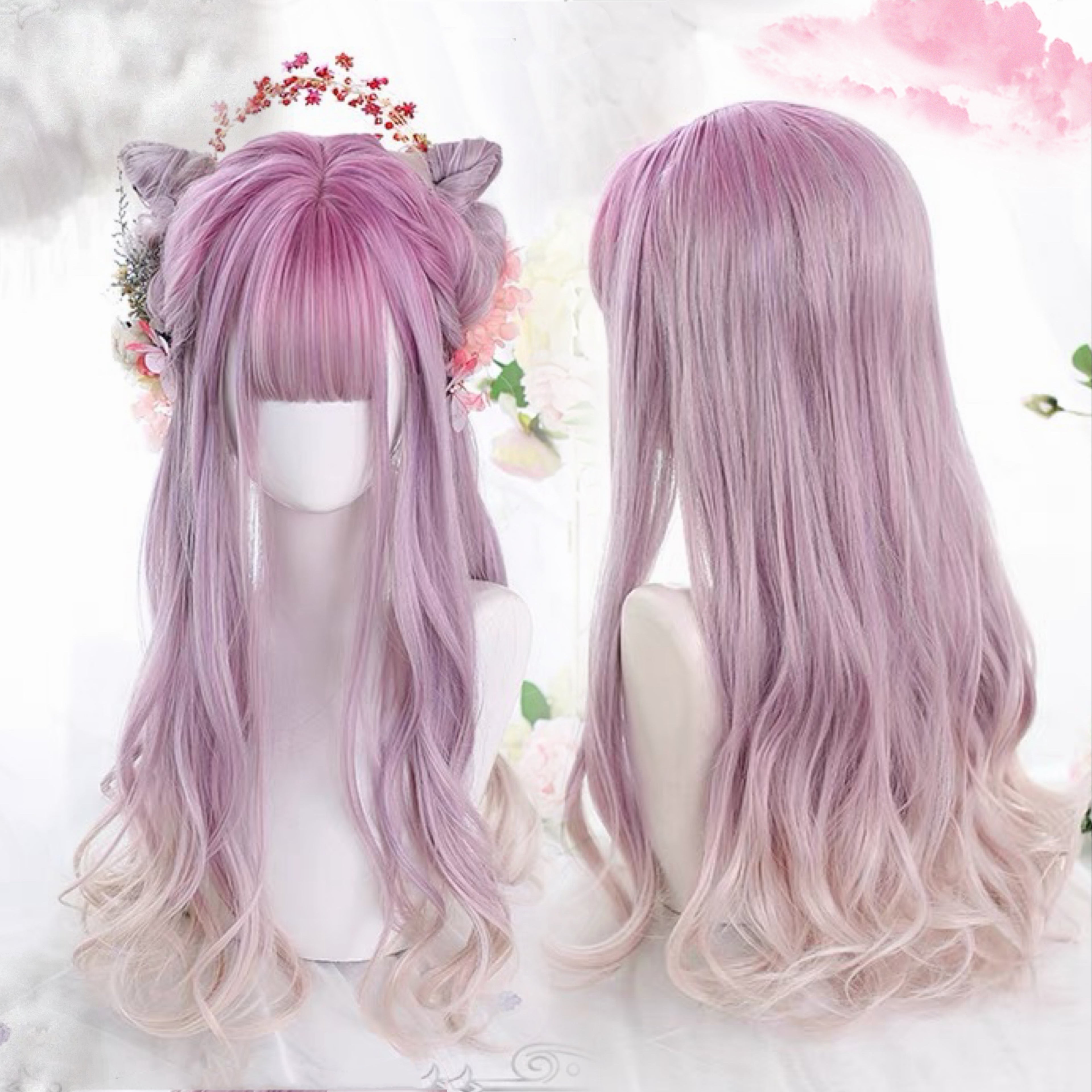 Purple rhyme big curly gradient long curly hair HA0466