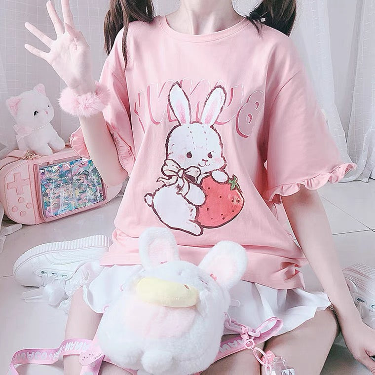 Cute Strawberry Rabbit Lace T-Shirt HA0547