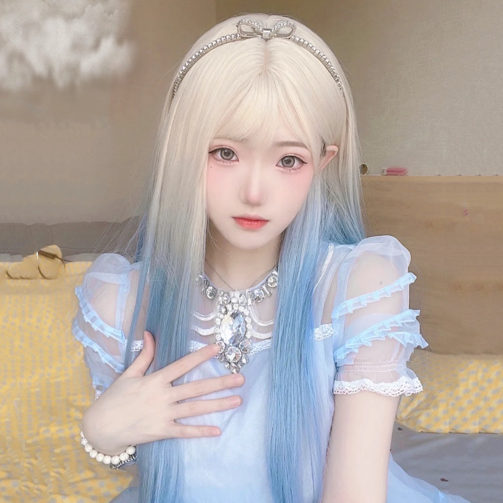 Apricot Gradient Light Blue Long Straight Wig HA0690
