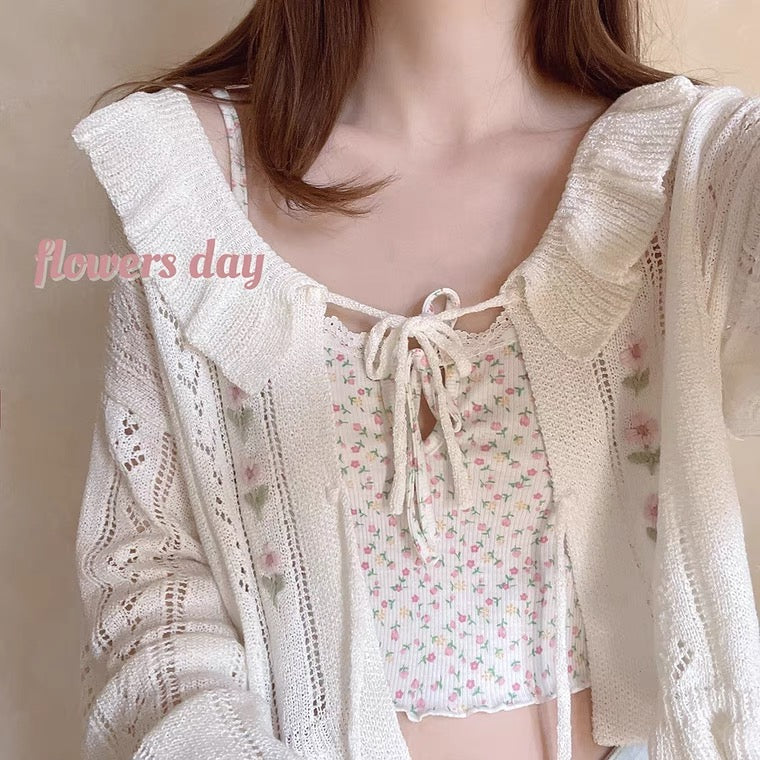 White Hollow Ribbon Cardigan HA1402