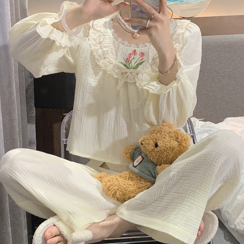 Sweet court style round neck pajamas HA1468