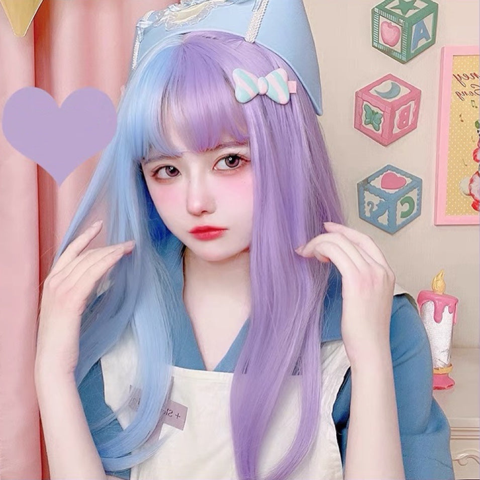 Daily fantasy blue and purple long straight hair HA0154