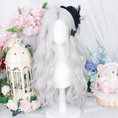 White middle parted long curly hair HA1372