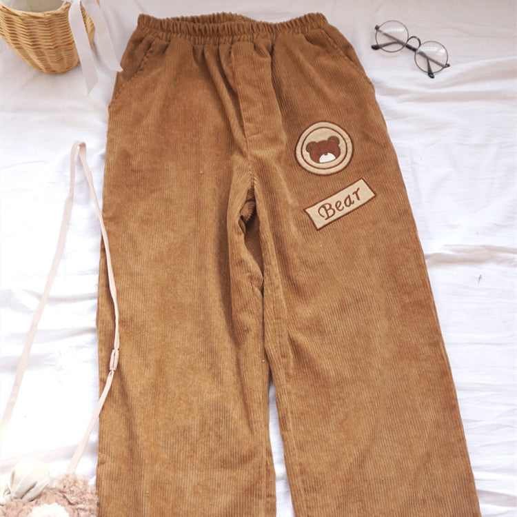 Cute Bear Corduroy Wide Leg Pants HA1203