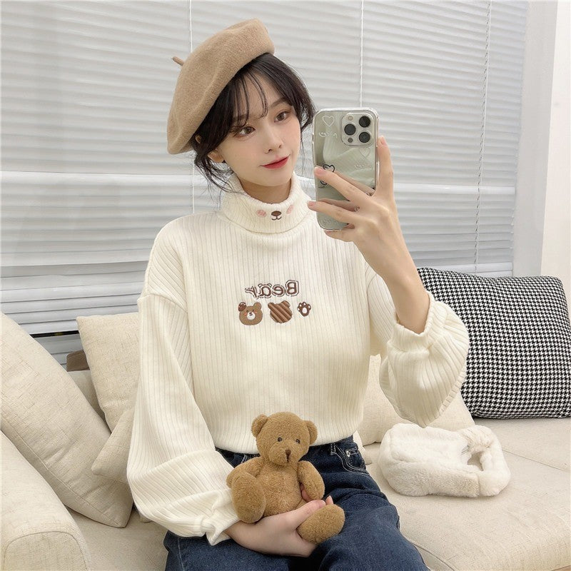Fleece embroidered turtleneck T-shirt HA1414