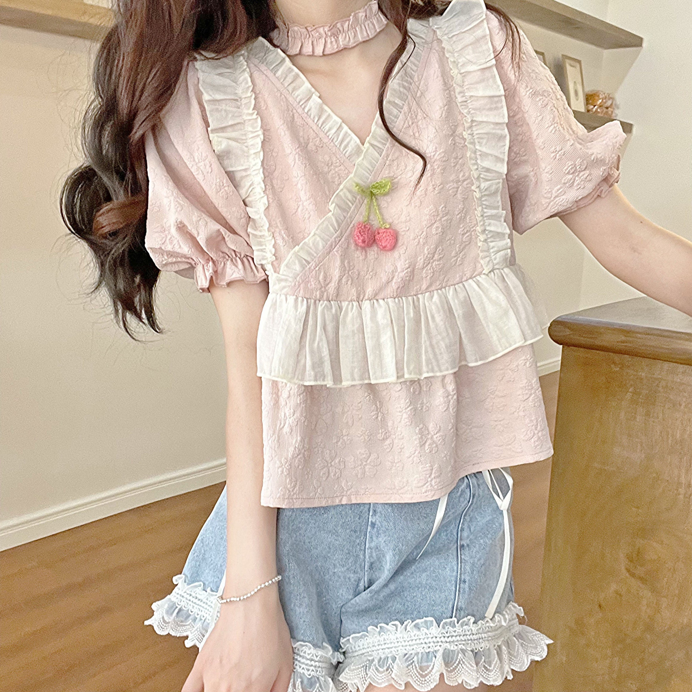 Sweet Texture Top Short Sleeves HA0549