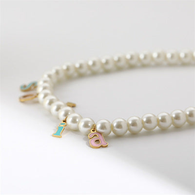 Pearl 26 Letters Pendant Necklace HA1445