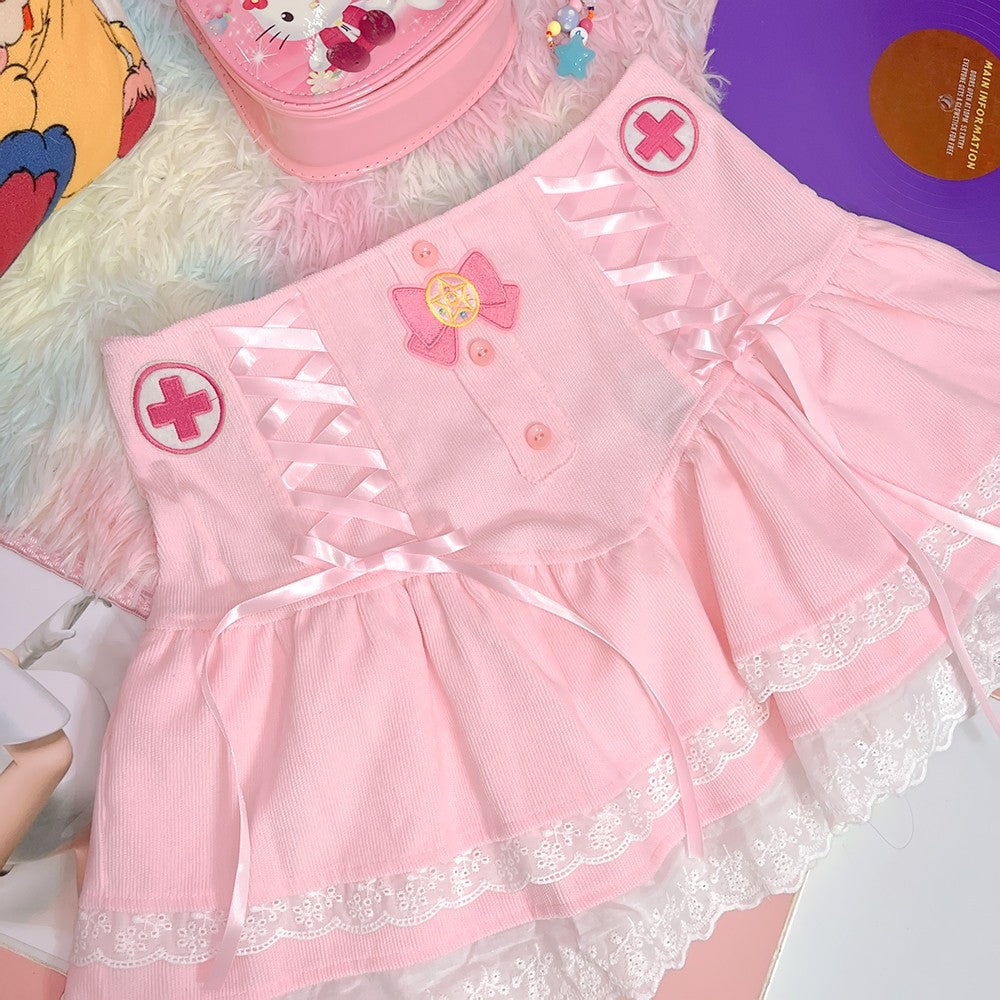 Sweet Embroidered Bow Double Skirt HA1263