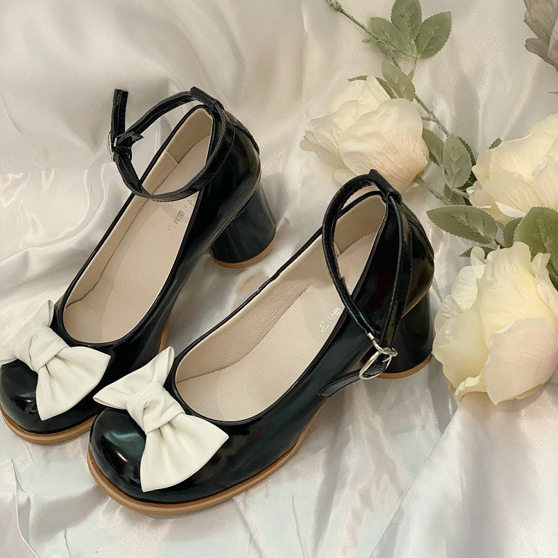 Round toe cute bow mid-heel high heels HA0867