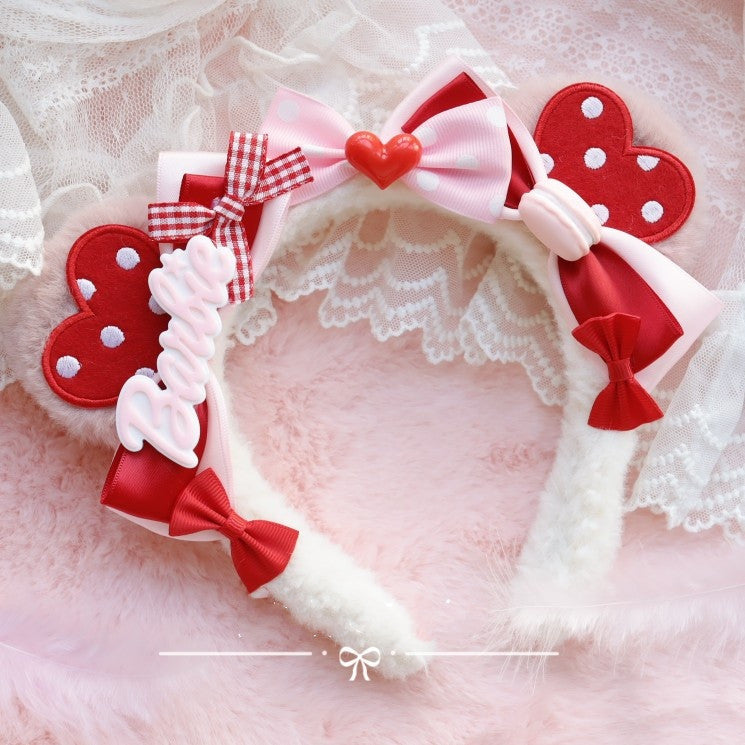 Big Bear Ear Heart Embroidery Headband HA0618