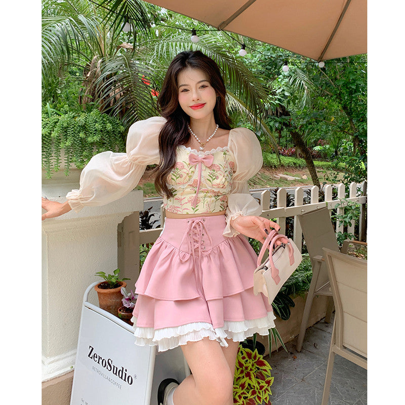 Chiffon Shirt A-Line Cake Skirt HA1105