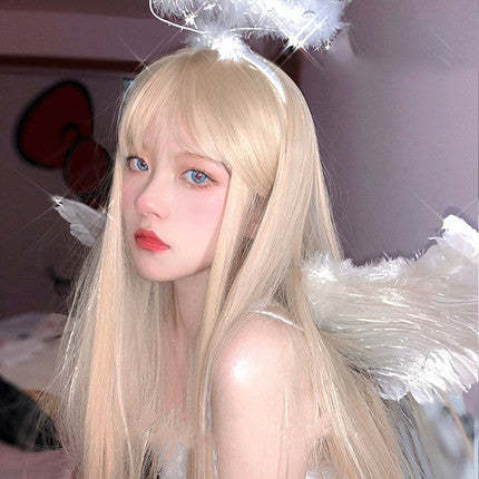 Daily sweet and cute blonde long straight hair HA0163