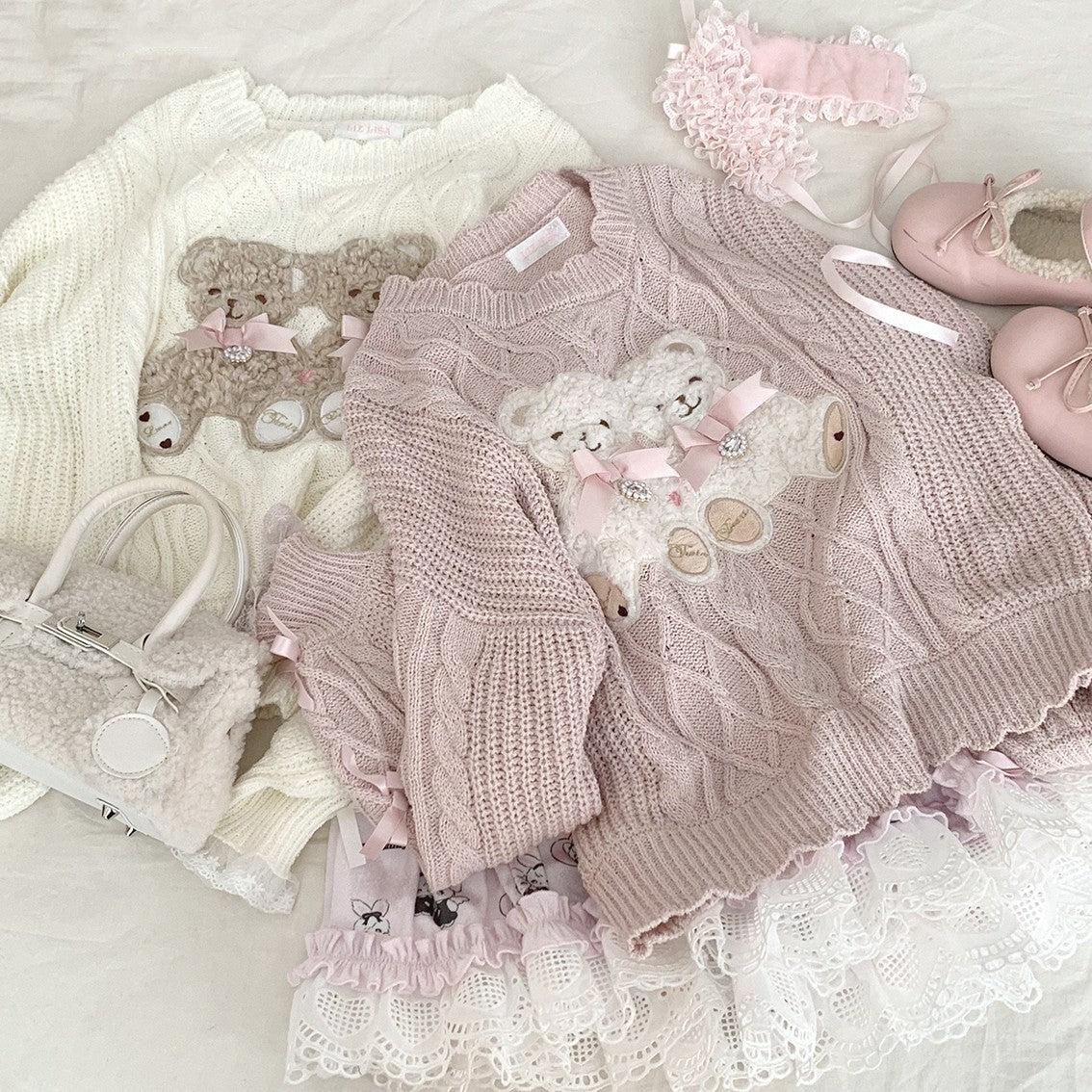 Bear Plush Bow Knot Sweater HA1527