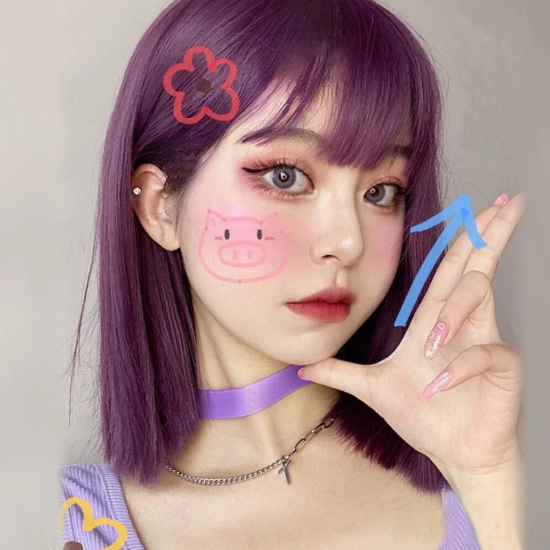Purple Medium Length Straight Hair Wig HA1670