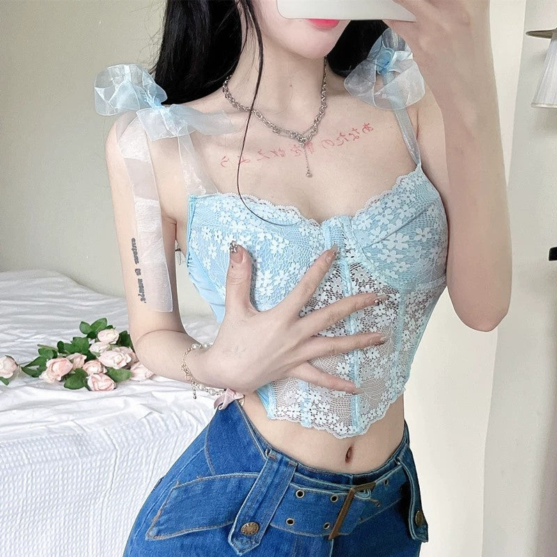 Sweet Floral Camisole Fishbone Vest HA1682