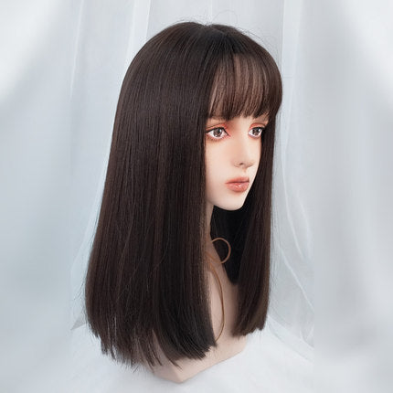 Daily comic bangs black brown long straight hair HA00143